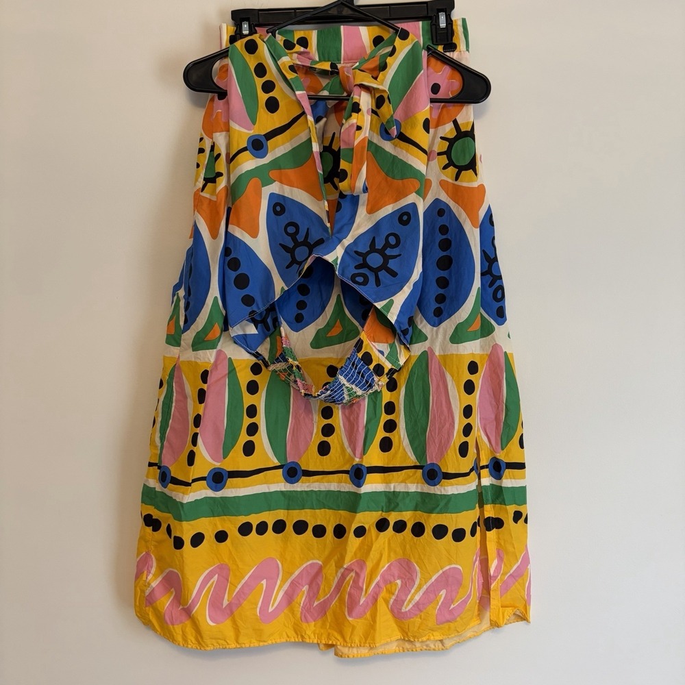 Midi Skirt & Halter Top Set‎ Med Abstract Tropical Floral Print Cotton Elastic